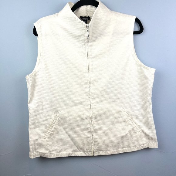 Eileen Fisher White Cotton Zip-Up Vest Size L Tennis Golf Activewear - Picture 1 of 6